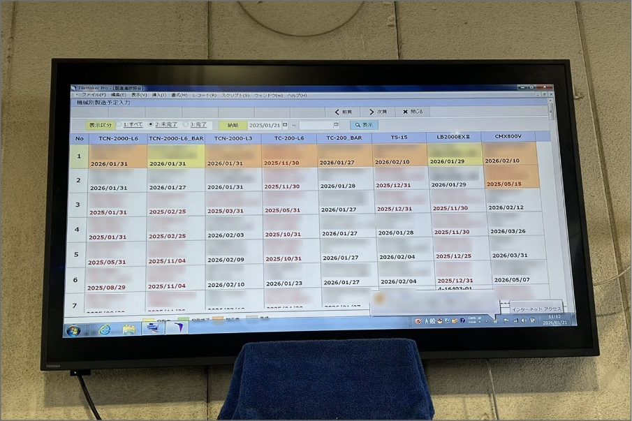 大型モニターで生産進捗の共有化